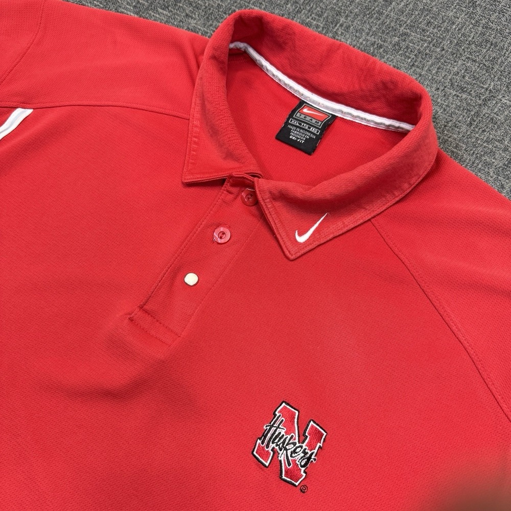 Nebraska Cornhuskers Nike Team Polo Shirt Men's XXL Red Dri Fit Snap‎ Logo